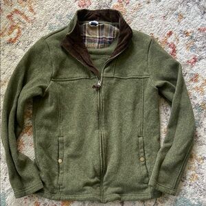 Lands' End Green Zipper Jacket with Fleece Lining and Corduroy Collar